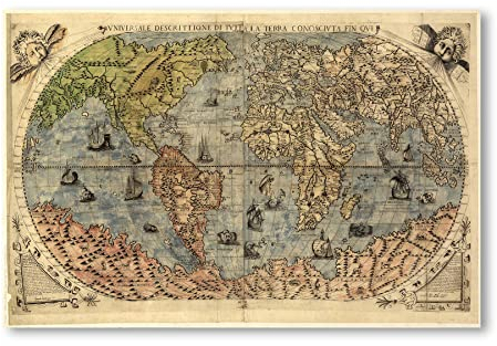 Postereck - 0460 - Hochwertiges Weltkarten Poster Vintage | Weltkarte Wand mit Hauptstädten der Länder | Unterricht Klassenzimmer Schule World Map Wall | Landkarte Welt XXL | Poster - DIN A3-29,7 cm x 42,0 cm