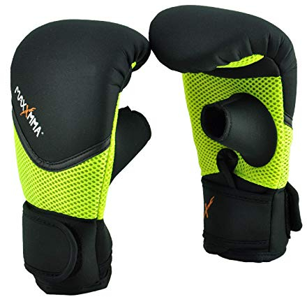 MaxxMMA Neopren Waschbare Boxhandschuhe, Handgelenkschutz, Ideal für Anfänger, Boxsack-Training, Fitness-Workout (Schwarz, S/M)