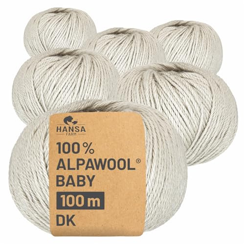 HANSA-FARM | 100% Baby Alpakawolle in 50+ Farben (kratzfrei) - 300g Set (6 x 50g) - weiche Alpaka Wolle zum Stricken & Häkeln in 6 Garnstärken by Hansa-Farm - Wildsnow (Grau)
