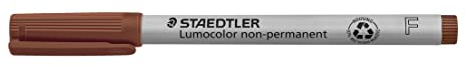 STAEDTLER Folienstift non-permanent Lumocolor, braun, wasserlöslich, Made in Germany, lange Lebensdauer, F-Spitze mit Linienbreite ca. 0,6 mm, 10 braune Universalstifte im Kartonetui, 316-7