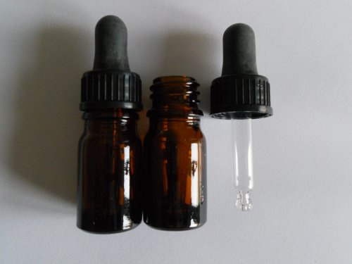 Two 5ml Amber Brown Glass Bottles with Dropper Pipettes