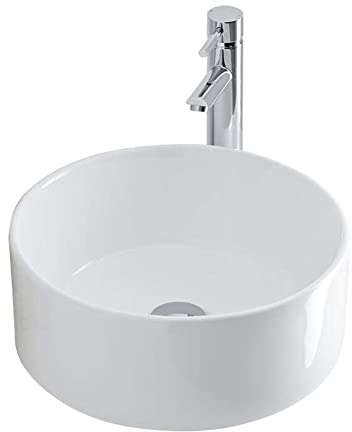 Home Supplies Round Ceramic Cloakroom Basin Hand Washing Sink, Modern Design Gloss White Countertop Basin Cloakroom Sink for Bathroom | 41x41x15cm