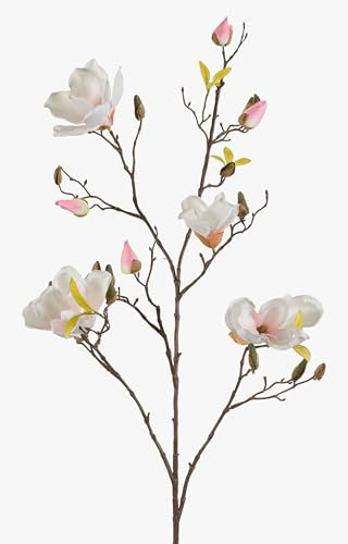 artplants.de Kunstblume Magnolienzweig LILO, 4 Blüten, Knospen, weiß - rosa, 110cm - Seidenblumen Magnolie - Kunstzweig