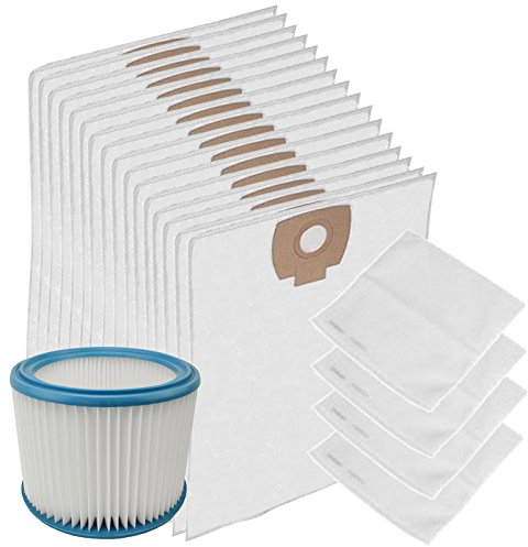 spares2go waschbar Motor Filter + Wet & Dry Tuch Staubbeutel für Nilfisk Alto Aero Staubsauger (16 Stück + Fleece Filter,)