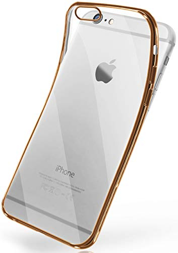 moex Transparente Silikonhülle im Chrome-Style kompatibel mit iPhone 6s / iPhone 6 | Flexibler Schutz mit Hochglanz Metallic Rahmen, Gold