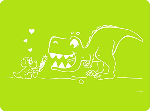Silikon Tischset, Platzmatte, Platzdeckchen, Kleckermatte für Kinder mit Dinosaurier hellgrün - rutschfest und abwischbar, 40 x 30 cm