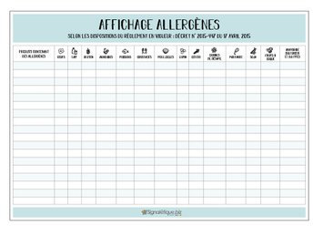 Signalétique.biz France - Panneau - Affichage Obligatoire des Allergènes - Protection anti-UV - Adhésif - Dimensions 210x300 mm