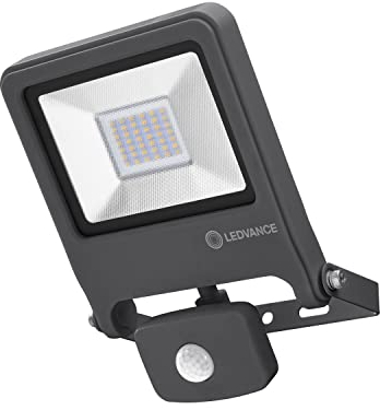 LEDVANCE Endura Flood Proiettore da Esterno con Sensore Nero 30W Luce Calda 3000K, Grigio Scuro