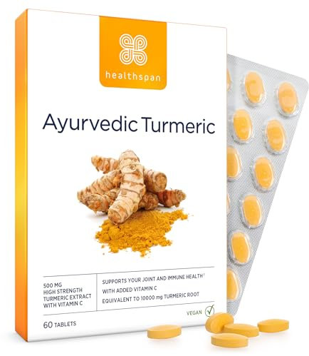 Healthspan Ayurvedic Turmeric | 60 Tablets | 95% high curcuminoid Content | Added Vitamin C | Supports Joint and Immune Health | Vegan Friendly