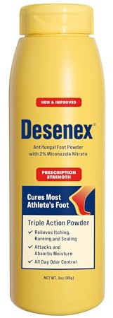 Desenex Anti-Fungal Foot Powder, Cures Most Athlete’s Foot, 2% Miconazole Nitrate, Helps Relieve Itching, Burning and Scaling, Attacks and Absorbs Moisture, 3oz Bottle