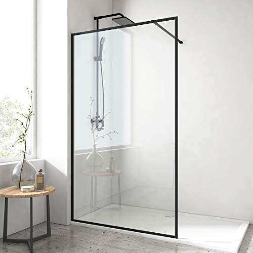 EMKE Duschwand 90 cm Walk In Duschabtrennung Duschtür Duschtrennwand Schwarz 8 mm Duschwand Glas NANO einfach-Reinigung Beschichtung Höhe 200 cm
