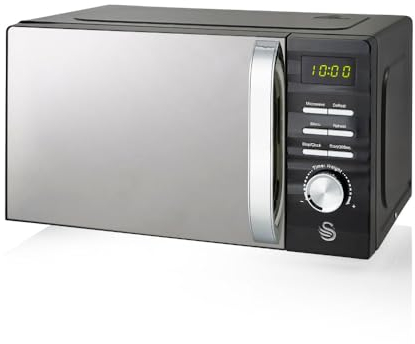 Swan SM22038BN Symphony Digital Microwave, 20L Capacity, 5 Microwave Power Levels, Defrost and Reheat Settings, 60 Minute Timer and Digital Display, 700W, Black, Energy Class E