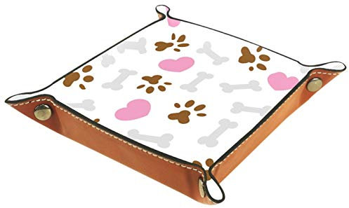 ZORE_FINE5 Faltbares Rolling Dice Games Tablett Leder Quadratische Schmucktabletts & Uhr, Schlüssel, Münzen, Süßigkeiten Aufbewahrungsbox Grau Knochen Braun Fußdruck Rosa Herz