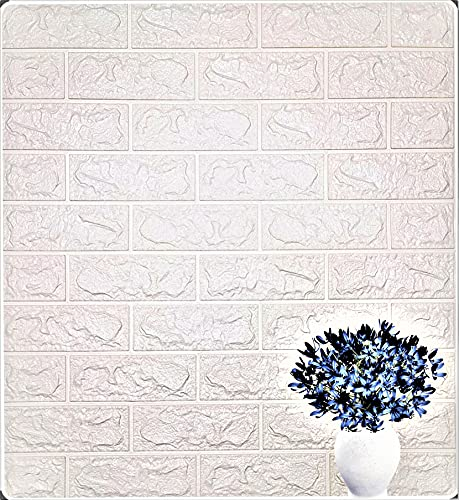 Wandpaneele Selbstklebend Steinoptik Ziegelstein zum Abziehen und Aufkleben Wand Tapete für Wohnzimmer Schlafzimmer Hintergrund Wanddekoration, 77x70x0.6 cm Weiß