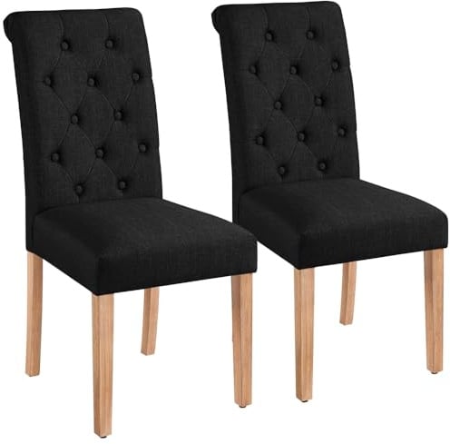 Yaheetech Fabric Dining Chairs Set of 2 with High Back & Wooden Legs, Black