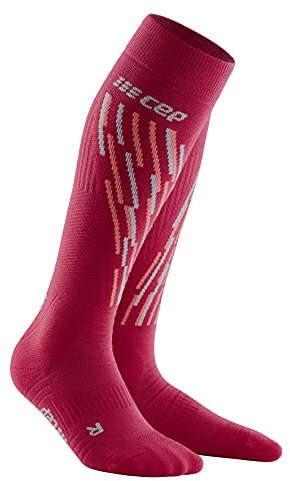 CEP - Skisocken Herren mit Kompression, Skisocken Thermo cranberry/orange, Gr. V, XL mit weicher Fütterung, Kompressionsstrumpf Ski für warme Füße bei kalten Temperaturen