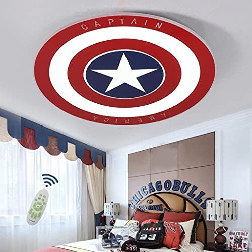 LED Deckenleuchte Kinderzimmer Deckenlampe Kapitän Amerika Acryl Lampenschirm Dimmbare Junge Kinder Kreative Cartoon Kronleuchter Mit Fernbedienung Schlafzimmer Arbeitszimmer Deckenbeleuchtung,50cm