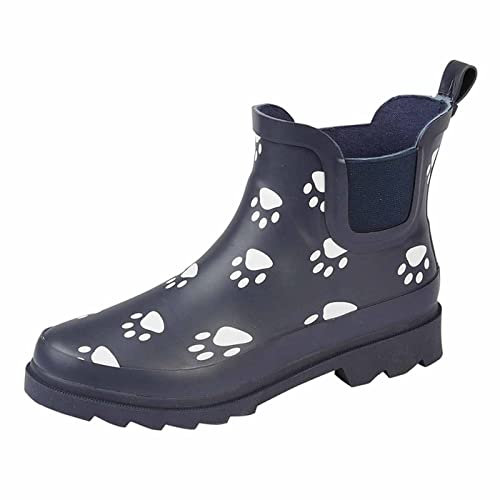 StormWells Womens Ladies Navy Paw Print Short Welly Shoes Wellington Wellies Ankle Boots (Navy/Paw, 6 UK, numeric_6)