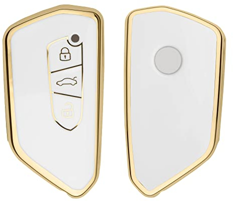 kwmobile Autoschlüssel Hülle kompatibel mit VW Golf 8 3-Tasten Autoschlüssel - Schlüsselhülle Silikon Cover - Weiß Gold