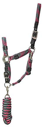 Hy Licol et longe pour cheval (gris foncé/gris/rose), Gris foncé/gris/rose, Full