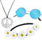 Balinco 3-teilliges Hippie Set mit Blumen Stirnband | Peace Zeichen Kette | runde Nickel Sonnenbrille mit blauen Gläsern