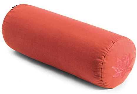 Yoga Studio Cojín orgánico de loto de trigo sarraceno – 23 cm x 61 cm, almohada de meditación de algodón con cierre YKK con cremallera (coral)
