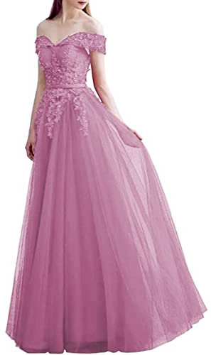 NaTengs Apliques largos vestidos de noche formales fuera del hombro vestidos de baile, Lila, 44