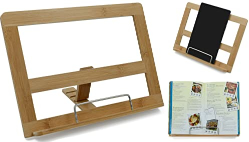 Kochbuchhalter aus Holz Buchstütze Kochbuchständer Leseständer Rezepthalter Pad Halterung Lesebuchhalter Buchhalter Tablet Halter Ständer für Küche und Büro aus Bambus faltbar