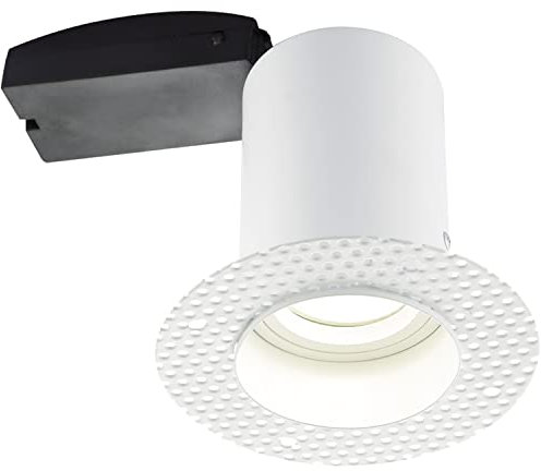 Loops Plaster-in Ceiling Downlight - 50W GU10 Reflector LED Bulb Required - Trimless Design - Matt White Aluminium & Steel - Dimmable - Fire Rated to 30, 60 & 90 Minutes
