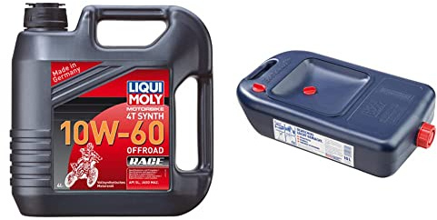 LIQUI MOLY 3054 Motorbike 4T Synth 10W-60 Offroad Race 4 l & P000430 Moly Ölwechsel-Kanister 7055 Ölwechsel-Kanister