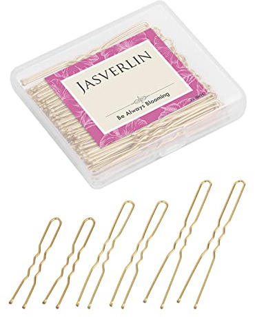 JASVERLIN Blonde Hair U-förmige Haarnadel für Brötchen, Gold große Mini U Bobby Pins für Frauen Mädchen Updo Hochzeit Frisuren Zubehör Größe Sortiment 150 Stück
