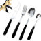 16 pcs SensiSel Black Handles Shinny Silver Stainless Steel Cutlery Set for 4 Diners, Knife and Fork Set - Mirror Polished Smooth Edges - Dishwasher Safe - Kitchen Gift Set