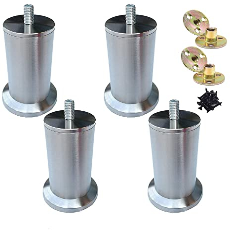4 Stück Möbelfüße Edelstahl, 12cm Sofa Füße, Möbelbeine Metall, Für Schrankfüße Bett Beine/Sofa Beine/Tischbeine höhenverstellbar Verstellbar, Verwenden Sie M10-Schrauben Unterstützung über 803 kg