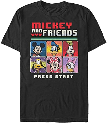 Disney Mickey Mouse - Pixel Friends Organic Short Sleeve T-Shirt, Camiseta Unisex Adulto, Negro, L