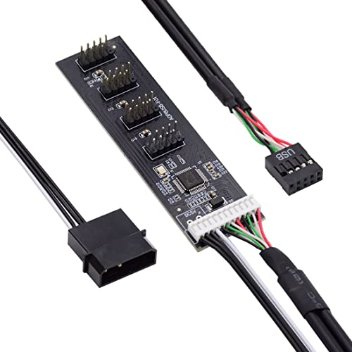 chenyang CY 9pin USB Header Male 1 to 2 Female Extension Splitter Cable Connector Adapter Motherboard USB Hub USB 2.0 (1 to 4 Cable+Power)