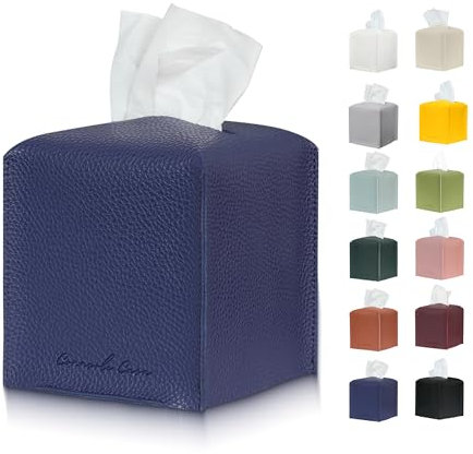 Connsole Casa Hochwertiger Taschentuchbox-Halter aus PU-Leder – eleganter Hotel-Stil für Zuhause, Büro und Auto-Dekor, Taschentuchwürfel-Organizer für einen natürlichen und klassischen Look (blau)