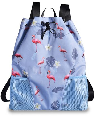 LParkin Schwimmbeutel für Kinder, wasserdichte Tasche mit Kordelzug für Trocken-Nass-Trennung, PE-Beutel mit Kordelzug für Wasserflasche, Regenschirmhalter, Grauer Flamingo, M