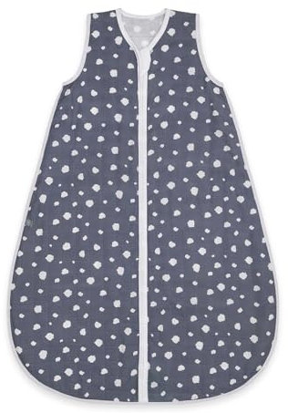 emma & noah Baby Schlafsack 0.5 TOG, Musselin Schlafsack für den Sommer, 100% Bio-Baumwolle, OEKO-TEX Zertifiziert, Atmungsaktiv und Leicht, Strampelsack für Neugeborene (Punkte Blau, 100 cm)