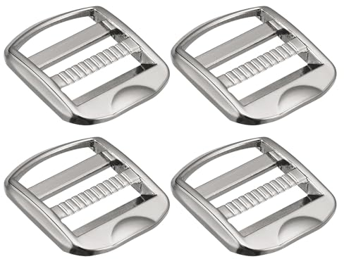 QUARKZMAN Metal Escalera Hebilla Deslizador Tri-Deslizante Metal Ajustables Hebillas, 4uds 25mm(1) Interior Ancho para Correa Mochila Correa, Plata Gris