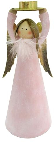 Mea-Living Engel Sarah mit Kerzenhalter, rosa/Gold, groß, weihnachtlicher Engel mit Teelichthalter