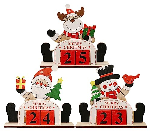 Pomurom 3 Countdown Kalender Würfel aus, Tage Bis Weihnachten Countdown Ornament, Weihnachtsmann//Elch Weihnachts Adventskalender, Countdown zur Weihnachten Dekoration für Tisch Zuhause Büro