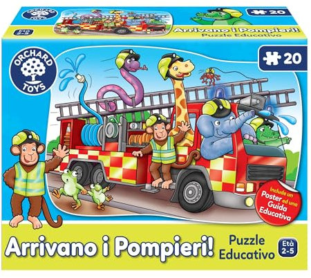 Die Feuerwehr kommt an! – Lernpuzzle 20 Teile, für Kinder von 2 bis 5 Jahren (italienische Ausgabe)