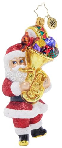 Christopher Radko Handgefertigter europäischer Glas-Weihnachtsbaum-Dekoration, Tuba-Totin' Santa
