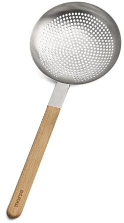 Morsø Vulcano Spider – Wok-Besteck aus Edelstahl und Holz, Wok Schöpfkelle zum Kochen und Servieren, Schaumlöffel mit langem Stiel, im skandinavischen Design, 45 cm lang