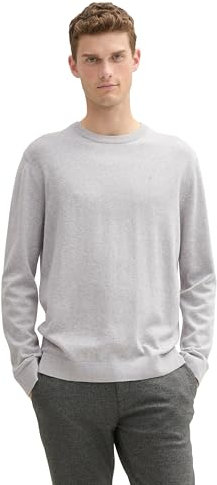 TOM TAILOR Herren 1039810 Strickpullover mit Crewneck, 15398-Light Stone Grey Melange, Large