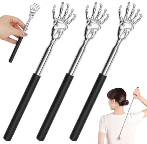 3 Piezas Rascador de Espalda para Masaje de Cabeza y Espalda, Rascador de Espalda Telescópico de Acero Inoxidable, Rascador de Espalda Telescópico, de 21cm a 56cm Extensible, Regalo para Hombre, Mujer
