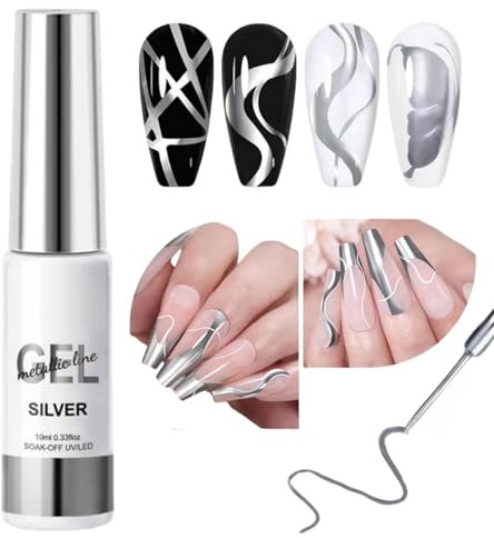 BigyQiu Gel Nail Polish, Silver Chrome, Metallic Effect, 3D Mirror, UV Liner, 2 Pack