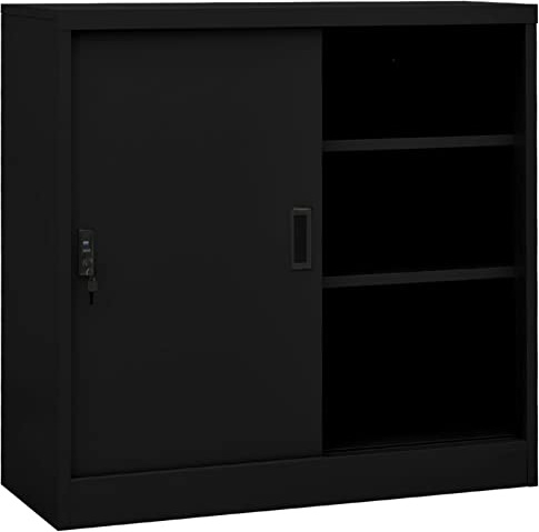 Homgoday Armario para oficina con puerta corredera de color negro, 90 x 40 x 90 cm, de acero, para muebles, aparador de cocina, librería, mueble de almacenamiento y estantes para ahorrar espacio