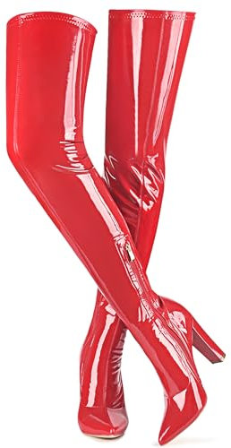 Stivali alti da donna con tacco grosso sopra il ginocchio stivali in pelle verniciata PU stivali alti elasticizzati sexy a punta moda GOGO stivali alti al ginocchio stivali alti al ginocchio stivali