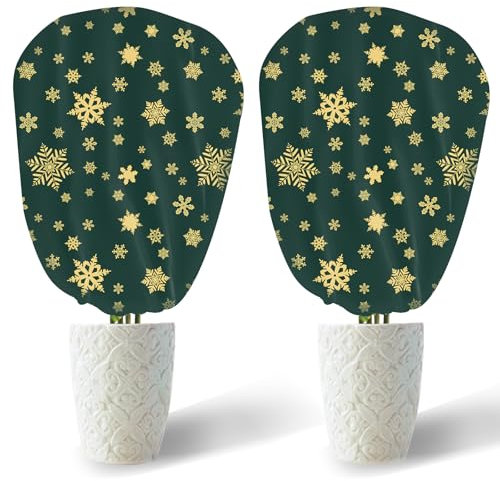 DEWUR 70g/m² Winter-Deko-Vlieshaube 90x110cm Winterschutz für Kübelpflanzen Pflanzen, Frostschutz Pflanzen Winter Jutesack Pflanzenabdeckung Pflanzenhauben für Olivenbaum (Grün Schneeflocke)